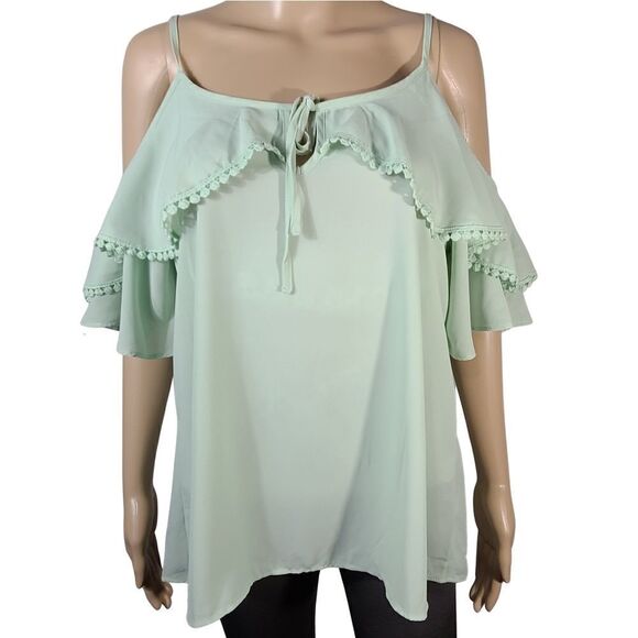 Boutique  Mint Green cold shoulder Blouse - Picture 1 of 9